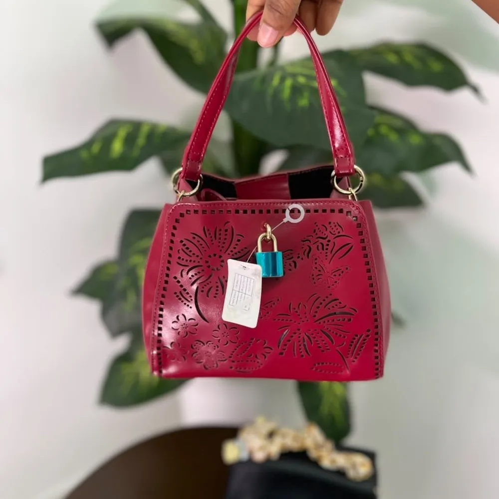 Wine Laser-Cut Floral Mini Tote