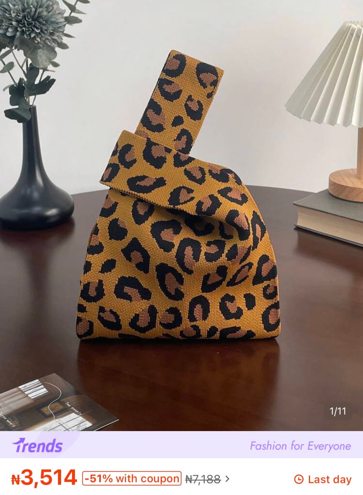 lulu kewen Women's Leopard Print Crochet Knotted Bag, Suitable For Vacation